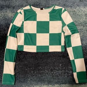 Green and white checkered crop top